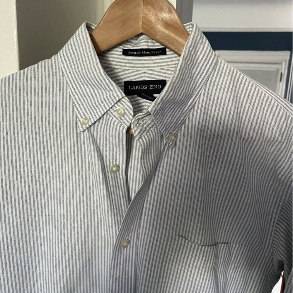 Lands' End Supima No Iron Oxford Dress Shirt Men's 15.5-34 Traditional Fit